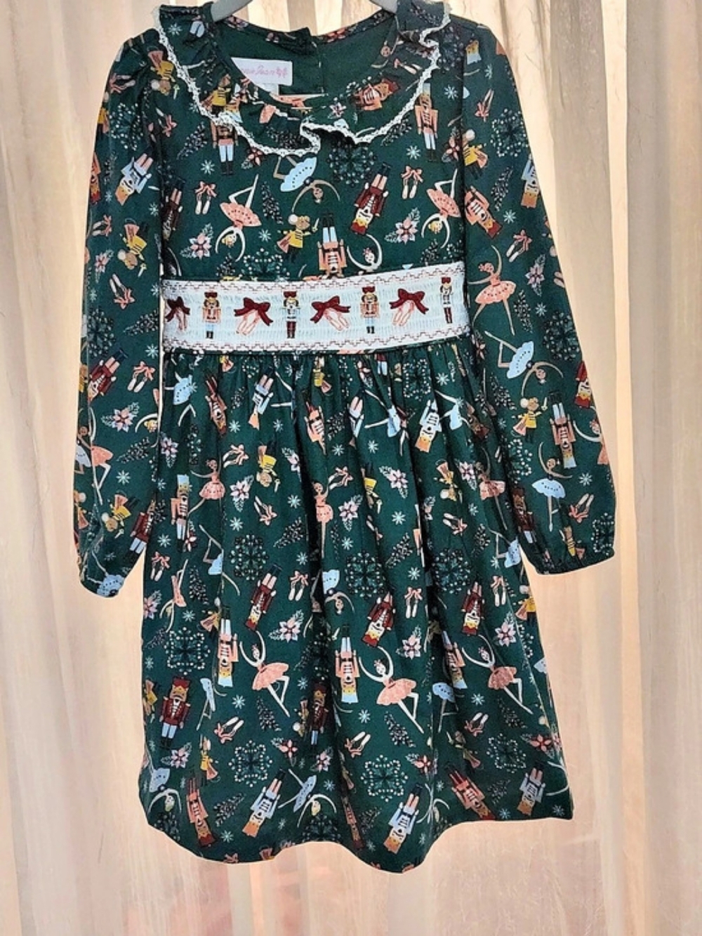 Bonnie Jean Kids Smocked Christmas Nutcracker Print Dress, S-2T, 4T, 5, NWT